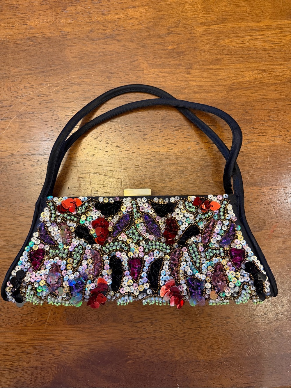 Embellished Black Sequin Evening Clutch